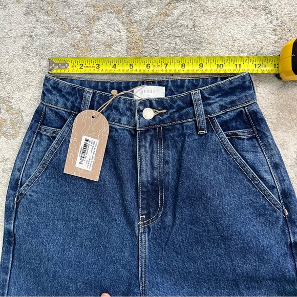 NWT Meshki Lennox Denim Strapless Top & Wide Leg Jeans Set XXS Tall Fit Blue - Picture 3 of 11